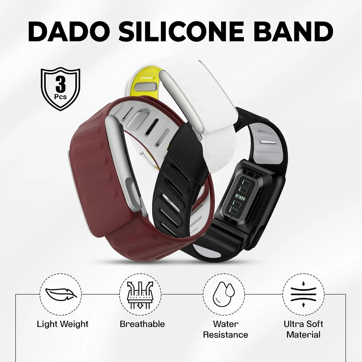 DADO 3 Pack Silicone Bands Compatible with WHOOP 5.0 and MG
