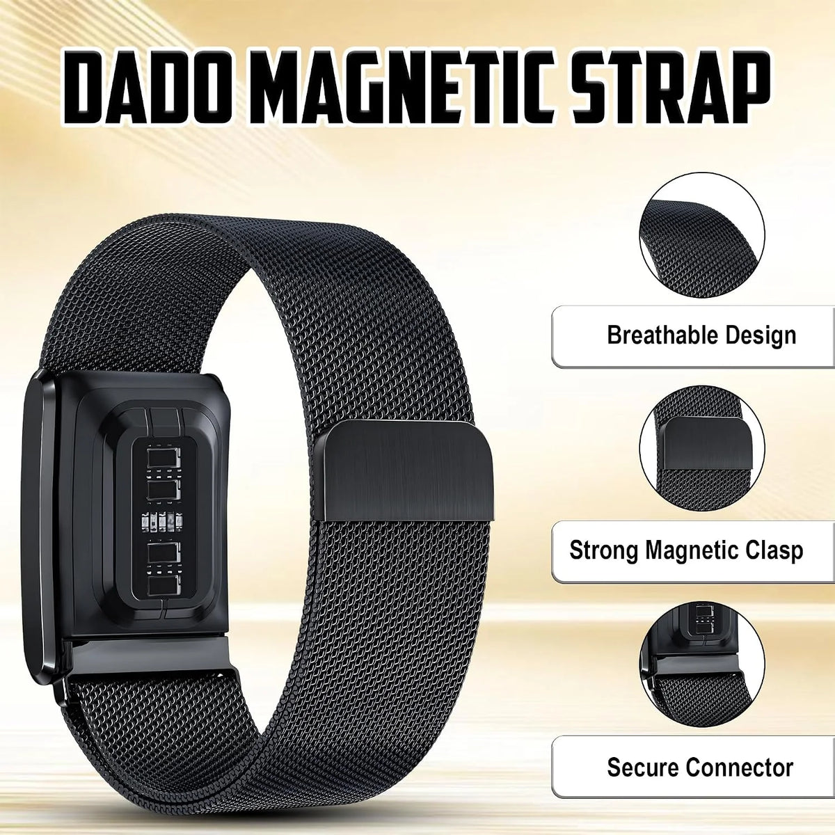 DADO Milanese Stainless Steel Band Compatible with WHOOP 5.0, One, Peak, and Life | Lightweight Magnetic Breathable & Fully Adjustable Wristband (Charging Requires Removal)