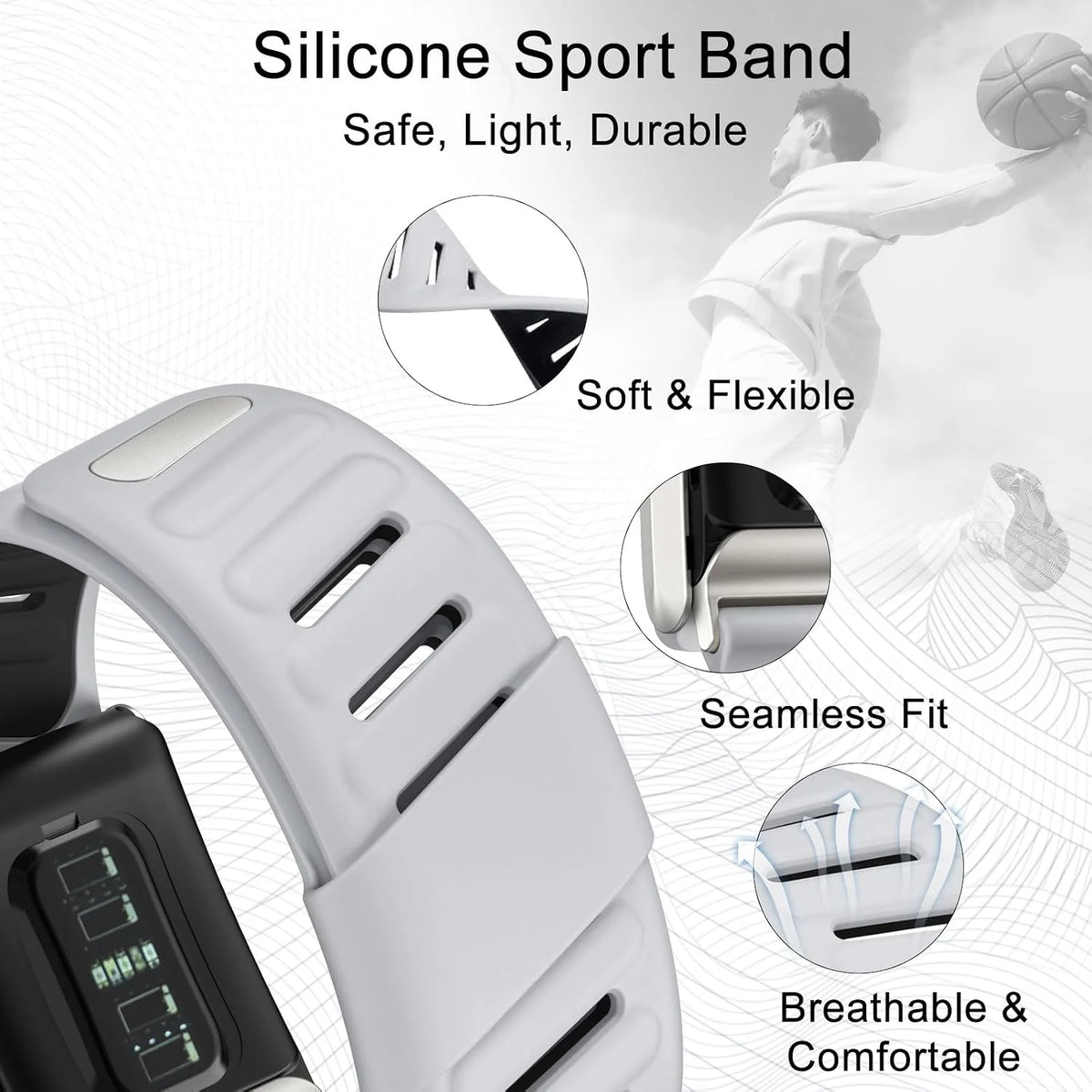 surundo Silicone Sport Band Compatible with Whoop 4.0 Band Strap Men Women, Soft Breathable Sport Adjustable Waterproof Replacement Wristbands Straps for Whoop 4.0 Bands