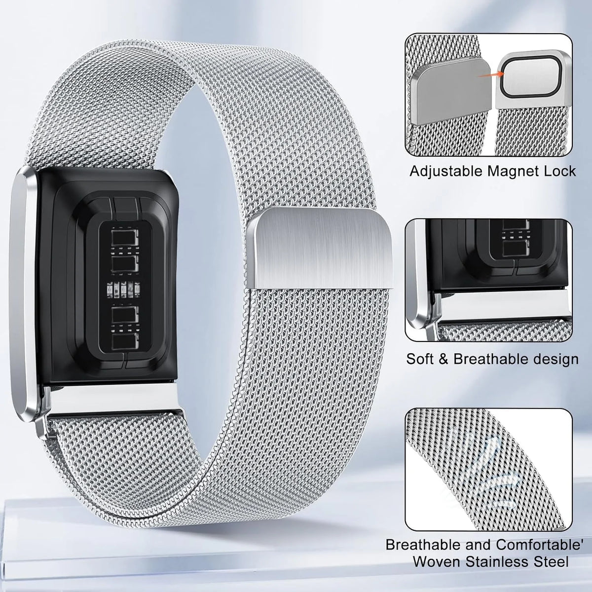 omee Milanese Loop Band Compatible with Whoop 5.0 Bands One, Peak and Life/MG, Breathable Metal Mesh Milanese Loop Sport Adjustable Strap Replacement for Whoop Band 5.0 – Not Compatible with Gen 4