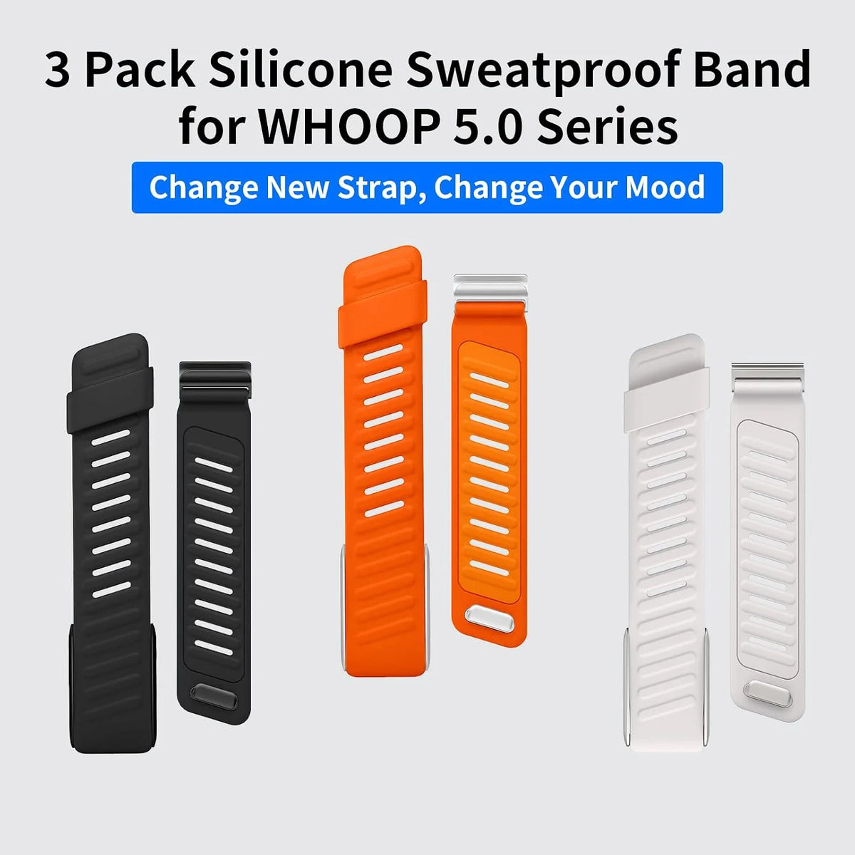 3 Pack Silicone SportFlex Bands Compatible with WHOOP 5.0/MG Band for Men Women - Soft, Breathable & Comfortable, Adjustable Waterproof Replacement Wristbands Straps- Not Compatible with Gen 4