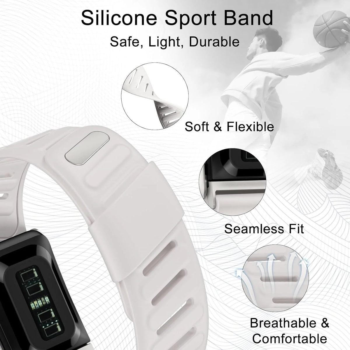 omee Silicone Sport Band Compatible with Whoop 5.0 Band Strap Men Women, Breathable Sport Adjustable Waterproof Replacement Wristbands Straps for Whoop 5.0 Silicone Bands