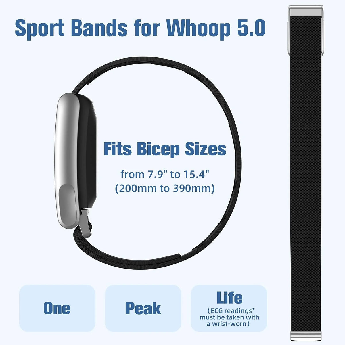 Getino Nylon Bicep Band Compatible with Whoop 5.0 Bands One, Peak and Life MG, Breathable Sport Adjustable Elastic Replacement Strap for Whoop Bicep Band 5.0 Fitness Activity Tracker, Black